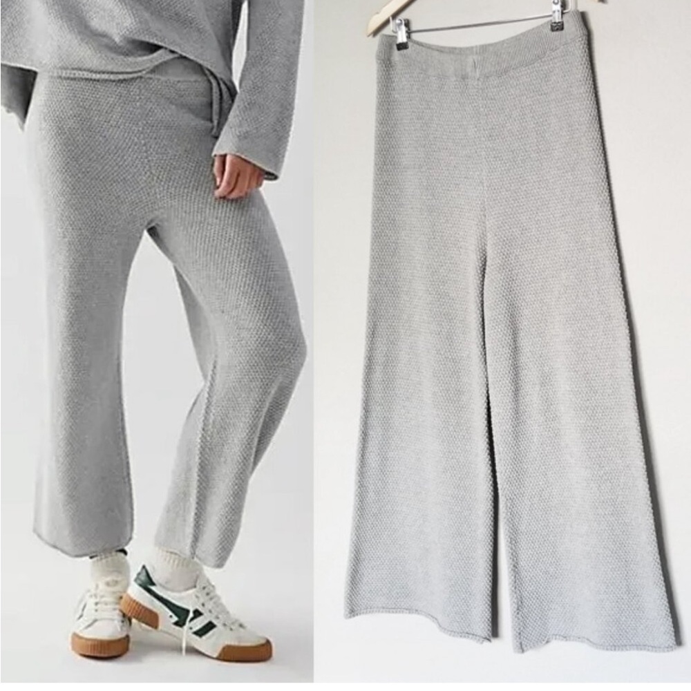 Free People Beach Hailee Cropped Wide Leg Knit Pants Light Grey Size large